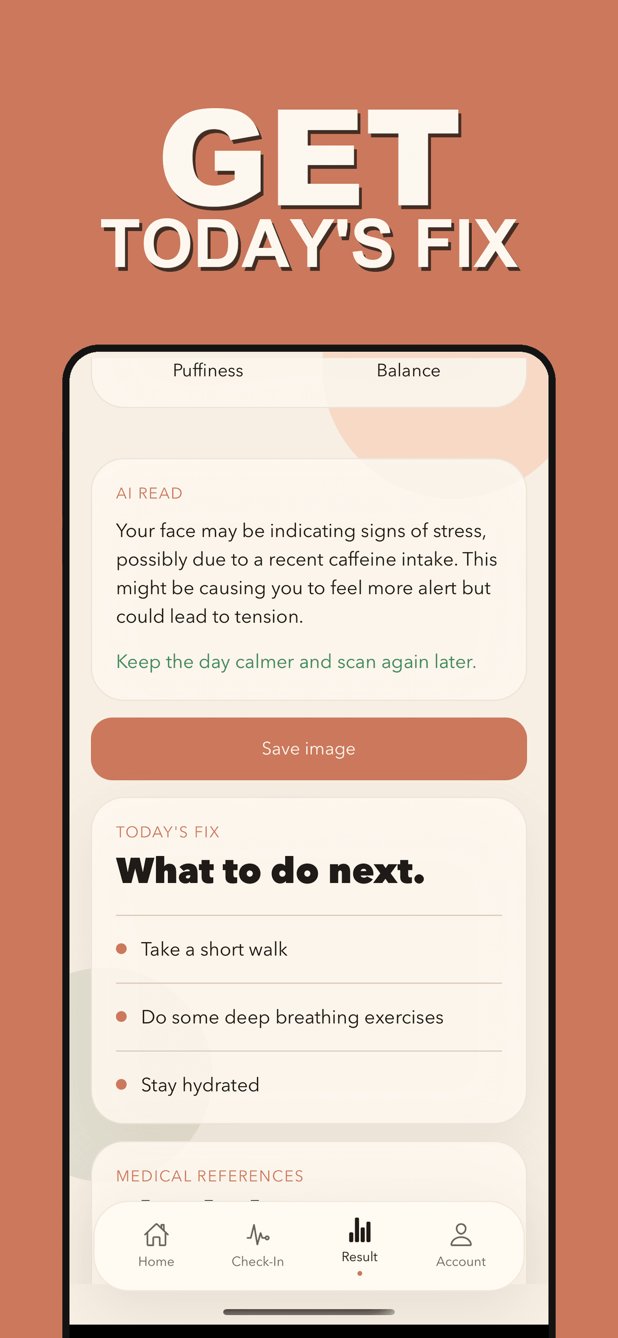 Cortisol AI screenshot showing AI read and what to do next section.