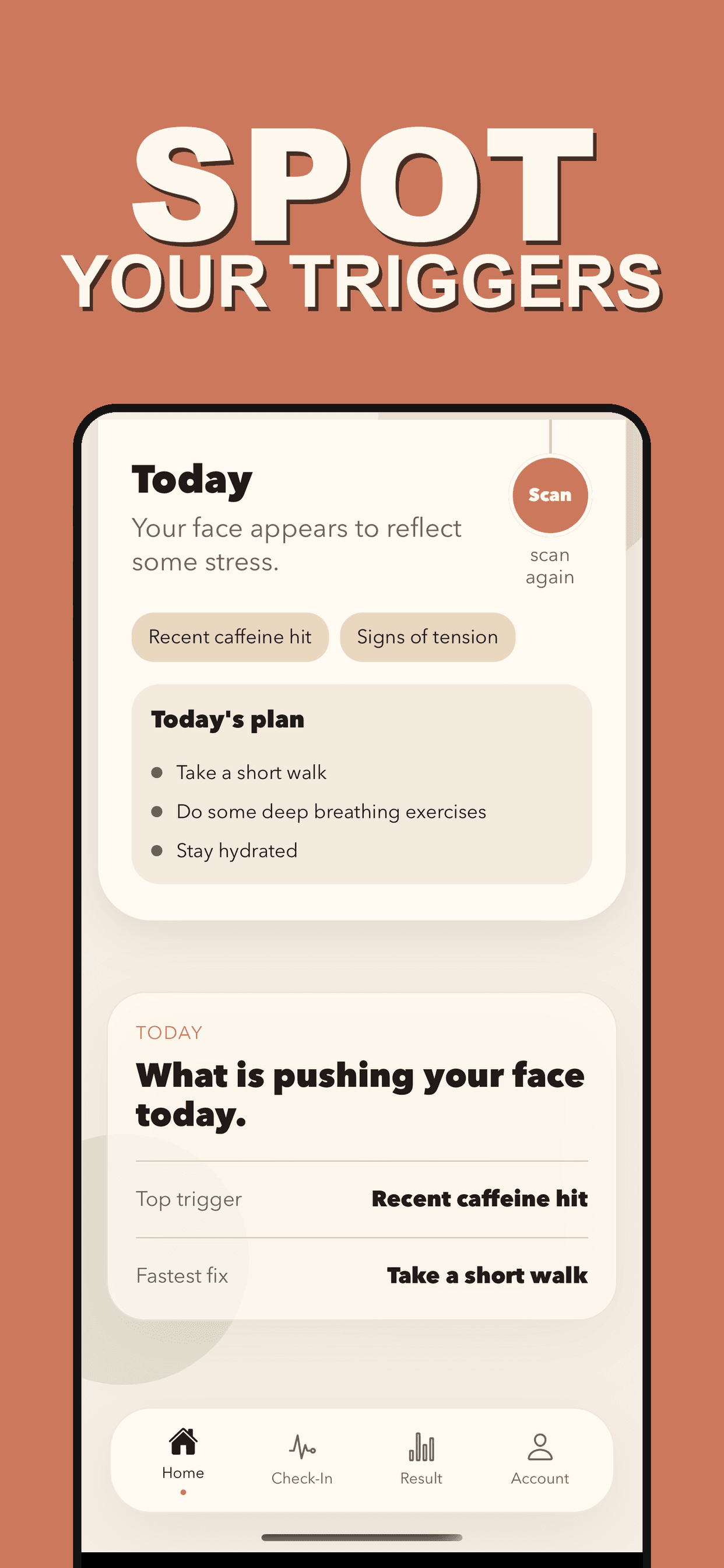 Cortisol AI screenshot showing top trigger and fastest fix summary.